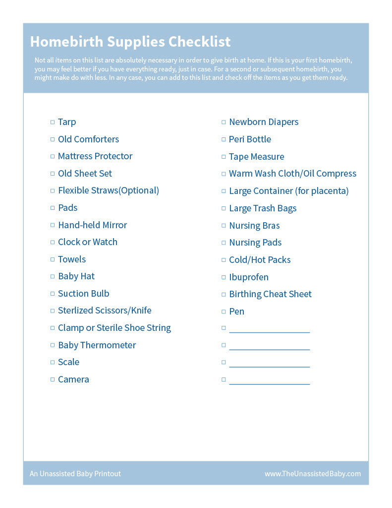 homebirth supplies checklist